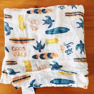 Bebe au Lait Surf and Turtle Print Muslin Swaddle Blanket